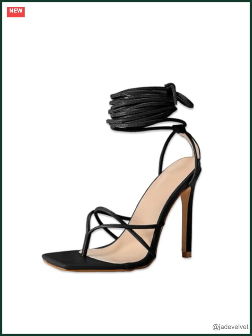 Women's Lace Up Heeled Sandals Square Toe High Heels Strappy Party Shoes Faux
